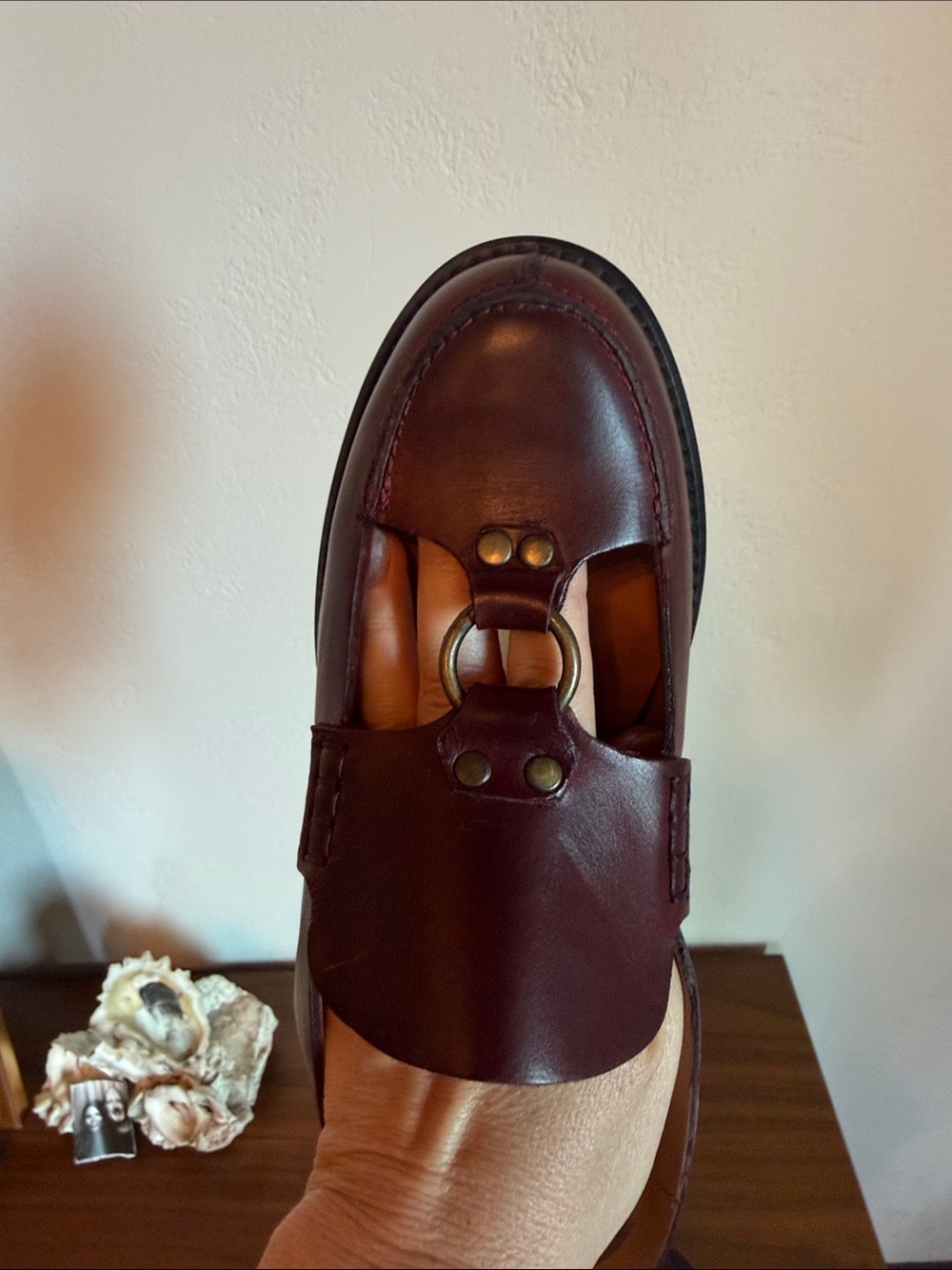 Rachel Comey Burgundy Leather Slingback Loafers with Metal Bit - Picture 4 of 4